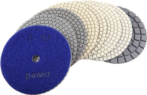 DAMO Diamond Polishing Pads 4 inch Dry Set of 7 + Back Holder for Marble Granite Concrete Countertop Floor in Kuwait