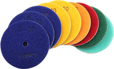 DAMO Diamond Polishing Pads 4 inch Dry Set of 7 + Back Holder for Marble Granite Concrete Countertop Floor in Kuwait