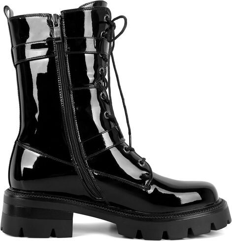 Eldof Women's Combat Boots Ankle Booties Lace Up Platform Lug Sole Chunky Low Heel Buckle Goth Motorcycle Boots for Women Side Zipper 2 Inches in Saudi Arabia