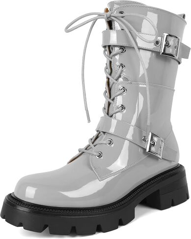 Eldof Women's Combat Boots Ankle Booties Lace Up Platform Lug Sole Chunky Low Heel Buckle Goth Motorcycle Boots for Women Side Zipper 2 Inches in Saudi Arabia