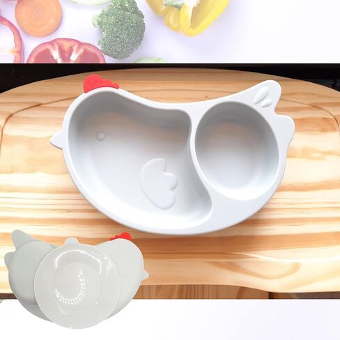 Baby & Toddler Suction Plate, Made in Korea, Silicone plates, BPA-Free, Lead-Free, Phthalate-Free (Gray chicken, 1 pack) in Saudi Arabia