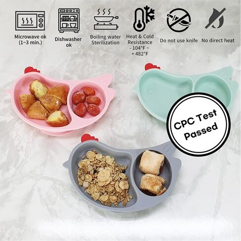 Baby & Toddler Suction Plate, Made in Korea, Silicone plates, BPA-Free, Lead-Free, Phthalate-Free (Gray chicken, 1 pack) in Saudi Arabia