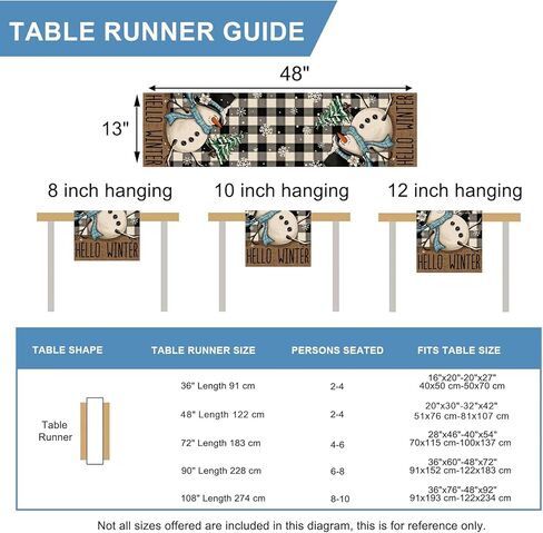 سليم مرحبا الشتاء ثلج الجدول عداء، أسود أبيض الجاموس منقوشة الاختيار الثلوج مزرعة مطبخ طاولة الطعام ديكور، عيد الميلاد عطلة الموسمية ديكور المنزل داخلي في الهواء الطلق الطرف العرض 13x72 بوصة in Kuwait