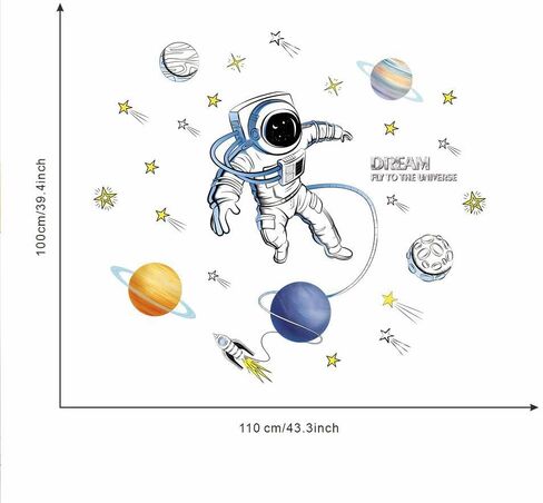 ملصق جداري لرائد الفضاء قابل للإزالة لغرفة الأطفال، ملصقات حائط كبيرة لرجل فضاء، ملصق حائط كبير لديكور الحضانة، هدية للأطفال الأولاد والبنات وغرفة النوم (اللون أ) in Kuwait
