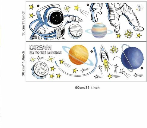 ملصق جداري لرائد الفضاء قابل للإزالة لغرفة الأطفال، ملصقات حائط كبيرة لرجل فضاء، ملصق حائط كبير لديكور الحضانة، هدية للأطفال الأولاد والبنات وغرفة النوم (اللون أ) in Kuwait