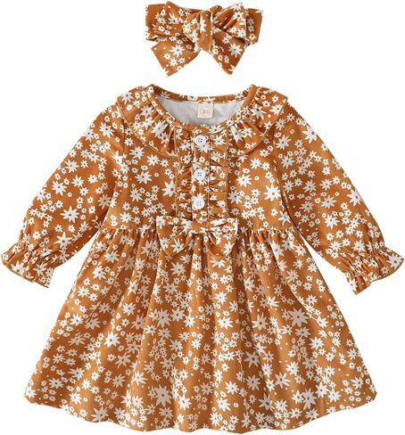 Toddler Baby Girl Dress Corduroy Ruffle Fall Winter Long Sleeve Floral Princess Kids Casual Dresses in Saudi Arabia