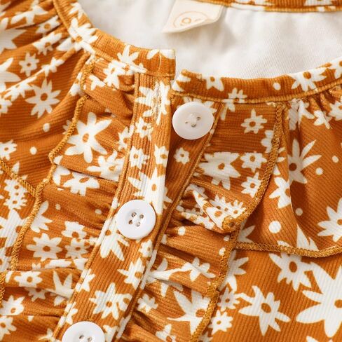 فستان بناتي للأطفال الصغار، فستان قصير مكشكش للخريف والشتاء، بأكمام طويلة، فساتين كاجوال للأطفال بطبعة زهور in Kuwait