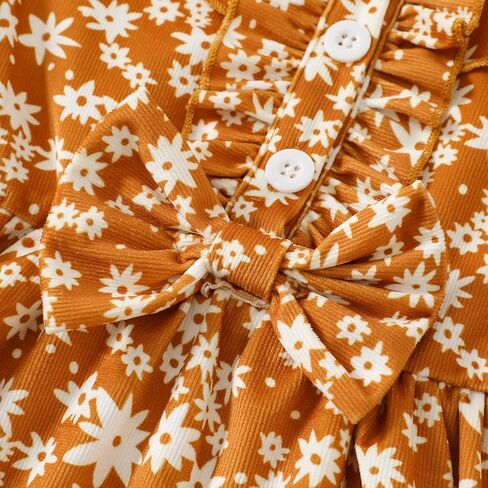 فستان بناتي للأطفال الصغار، فستان قصير مكشكش للخريف والشتاء، بأكمام طويلة، فساتين كاجوال للأطفال بطبعة زهور in Kuwait