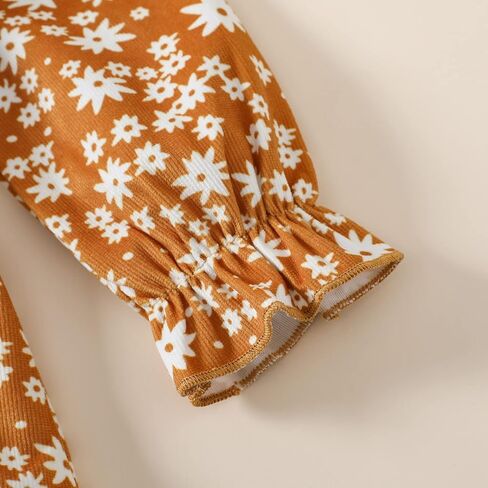 فستان بناتي للأطفال الصغار، فستان قصير مكشكش للخريف والشتاء، بأكمام طويلة، فساتين كاجوال للأطفال بطبعة زهور in Kuwait