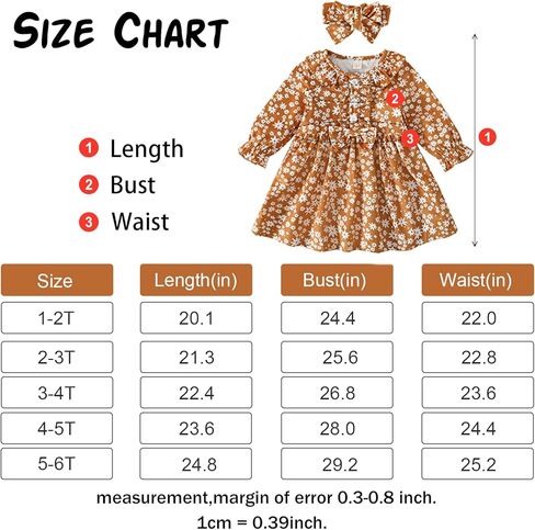 فستان بناتي للأطفال الصغار، فستان قصير مكشكش للخريف والشتاء، بأكمام طويلة، فساتين كاجوال للأطفال بطبعة زهور in Kuwait