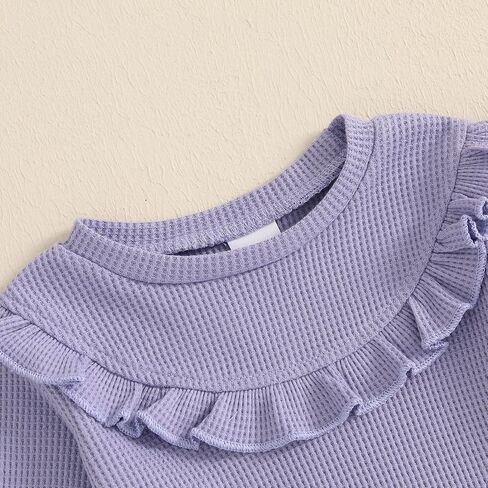 FYBITBO Baby Girl Fall Winter Clothes Sets Ruffle Solid Waffle Knit Long Sleeve Shirt Pants Infant Toddler Outfits for Girls in Kuwait