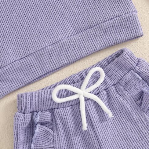 FYBITBO Baby Girl Fall Winter Clothes Sets Ruffle Solid Waffle Knit Long Sleeve Shirt Pants Infant Toddler Outfits for Girls in Kuwait