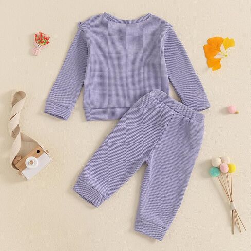FYBITBO Baby Girl Fall Winter Clothes Sets Ruffle Solid Waffle Knit Long Sleeve Shirt Pants Infant Toddler Outfits for Girls in Kuwait