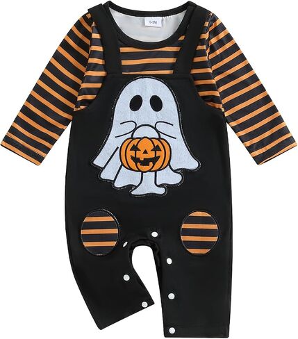 Newborn Baby Halloween Outfit Boys Girls Ghost Pumpkin Spider Onesie Long Sleeve Suspender Romper Winter Clothes in Saudi Arabia
