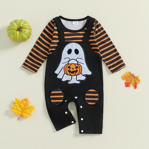 Newborn Baby Halloween Outfit Boys Girls Ghost Pumpkin Spider Onesie Long Sleeve Suspender Romper Winter Clothes in Saudi Arabia