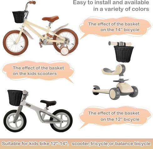 Rainbow Kids Bike Basket Front, Rainbow Wicker Bike Basket for Girls and Boys, Detachable Bike Basket with Adjustable Leather Strap, Cute Teen Woven Bike Basket in Kuwait