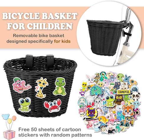 Rainbow Kids Bike Basket Front, Rainbow Wicker Bike Basket for Girls and Boys, Detachable Bike Basket with Adjustable Leather Strap, Cute Teen Woven Bike Basket in Kuwait