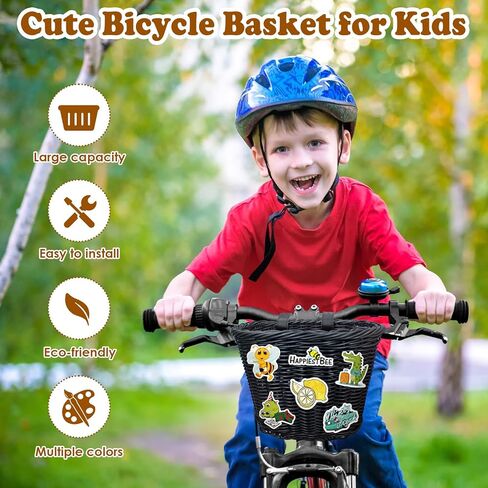 Rainbow Kids Bike Basket Front, Rainbow Wicker Bike Basket for Girls and Boys, Detachable Bike Basket with Adjustable Leather Strap, Cute Teen Woven Bike Basket in Kuwait