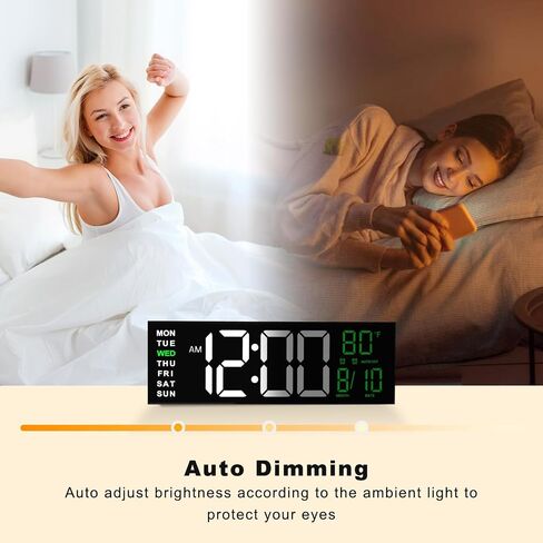 JALL 16" Large Digital Wall Clock, Remote Controlled with 2 Alarms, LED Display, 8 RGB Color, Auto DST, Temperature for Living Room, Bedroom, or Desk, Mounted Decor, Gift for Elderly, White+Orange in Kuwait