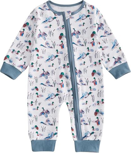 Biayxms Infant Baby Boy Girl Mallard Duck Romper Jumpsuit Long Sleeve Zip Up Duck One Piece Overalls Hunting Baby Clothes in Saudi Arabia