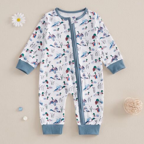 Biayxms Infant Baby Boy Girl Mallard Duck Romper Jumpsuit Long Sleeve Zip Up Duck One Piece Overalls Hunting Baby Clothes in Saudi Arabia