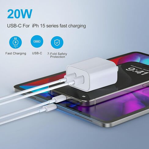 USB C Charger Block, 2-Pack Fast Charger with 6FT USB Braided Cable Compatible for Phone 15/15 Plus/Pro Max, i Pad Pro 12.9/11 inch, i Pad Air 5th/4th, i Pad 10th in Saudi Arabia