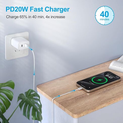 USB C Charger Block, 2-Pack Fast Charger with 6FT USB Braided Cable Compatible for Phone 15/15 Plus/Pro Max, i Pad Pro 12.9/11 inch, i Pad Air 5th/4th, i Pad 10th in Saudi Arabia
