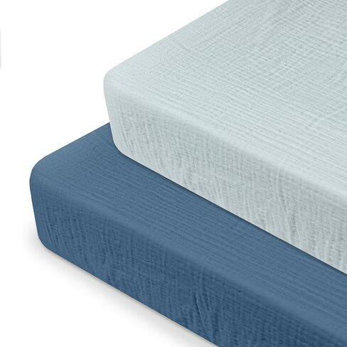 Muslin Pack N Play Sheets Fitted 2 Pack, Mini Crib Mattress Sheets Stretchy | Soft Breathable Muslin Cotton, Stretchy Fits Pack N Play & Mini Crib Mattresses Replacement Sheets, Bright Colors in Saudi Arabia