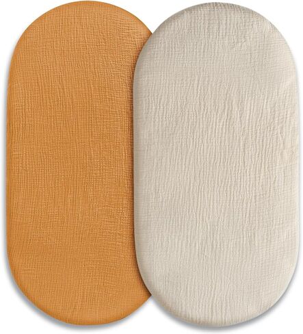 Muslin Pack N Play Sheets Fitted 2 Pack, Mini Crib Mattress Sheets Stretchy | Soft Breathable Muslin Cotton, Stretchy Fits Pack N Play & Mini Crib Mattresses Replacement Sheets, Bright Colors in Saudi Arabia