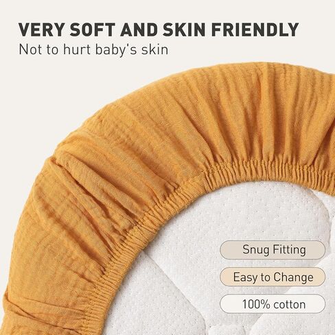 Muslin Pack N Play Sheets Fitted 2 Pack, Mini Crib Mattress Sheets Stretchy | Soft Breathable Muslin Cotton, Stretchy Fits Pack N Play & Mini Crib Mattresses Replacement Sheets, Bright Colors in Saudi Arabia