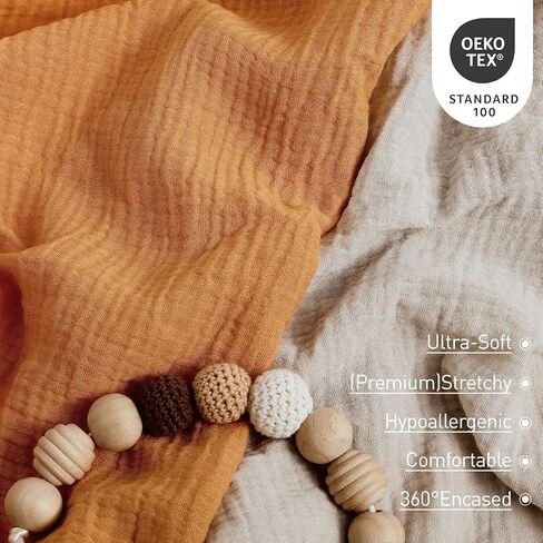 Muslin Pack N Play Sheets Fitted 2 Pack, Mini Crib Mattress Sheets Stretchy | Soft Breathable Muslin Cotton, Stretchy Fits Pack N Play & Mini Crib Mattresses Replacement Sheets, Bright Colors in Saudi Arabia
