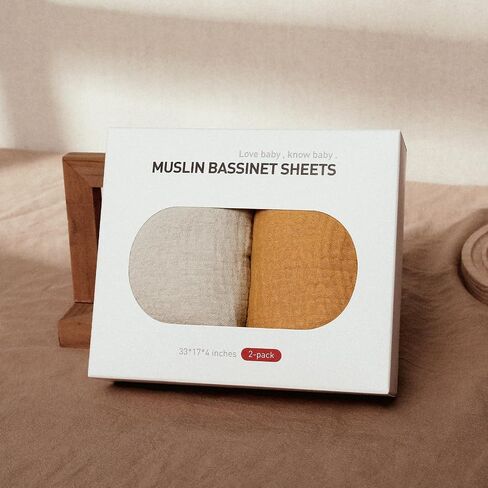 Muslin Pack N Play Sheets Fitted 2 Pack, Mini Crib Mattress Sheets Stretchy | Soft Breathable Muslin Cotton, Stretchy Fits Pack N Play & Mini Crib Mattresses Replacement Sheets, Bright Colors in Saudi Arabia
