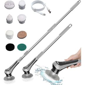 Electric Spin Scrubber, Cordless Electric Scrubber for Cleaning with 2 Speeds & 10 Replaceable Heads, Electric Shower Cleaning Brush with 50In Extendable Handle for Bathroom Tub Kitchen
