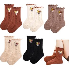 5 Pairs Baby Cotton Crew Socks Newborn Toddler Flower Ankle Girls' Princess Socks Breathable