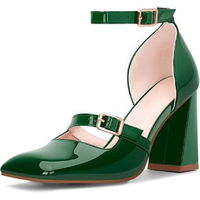 Women's High Heel Square Toe Ankle Strap Pumps Buckle Strap Sexy Dress Shoes