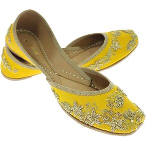 Fulkari Women's Paradise Gold Genuine Soft Leather Jutis | Bite and Pinch Free Jutis | Punjabi Jutti for Ladies Flat Mojari | Bridal Ethnic Flats for Girls |