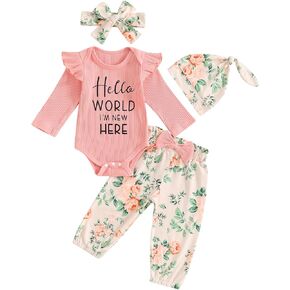 Baby Girl Clothes Newborn Little Sister/Hello World Outfit Long Sleeve Romper Pants Set Preemie Baby Girl Clothes