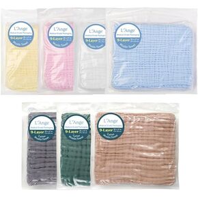 L'Ange Muslin Baby Towel - Infant Bath Towels for Newborn Babies Boy or Girl - 100% Cotton - Ready to Use Medical Grade Packaging for Infants and Newborns - 9 Layers - Green - 28x47 in
