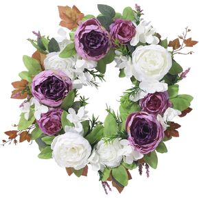 LASPERAL Peony Wreath for Front Door, 15 Inch Artificial Spring Summer Flower Door Wreath Decorative Floral Wreath for Outdoor Wedding Wall Window Decor