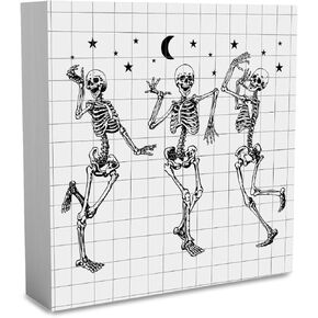 Rustic Funny Skeleton Wood Box Sign, Farmhouse Retro Fall Artwork Decorations, Humor Halloween Wooden Square Sign Desk Block Signs Home Shelf Office Decoration 5 x 5 Inches