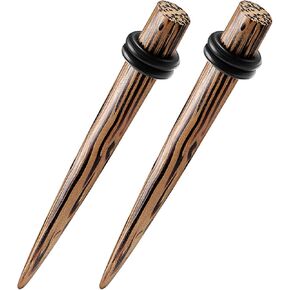 BIG GAUGES Pair of Coconut Wood Taper Piercing Jewelry Ear Plugs Stretching Expander Double Rubber O-Rings Earring Stretcher Lobe