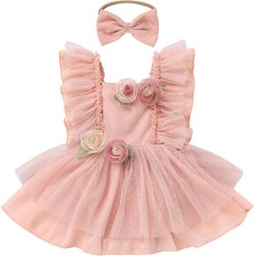 IMEKIS Baby Girls Butterfly 1st Birthday Outfit Boho Romper Flower Dress with Headband Party Cake Smash Photo Shoot