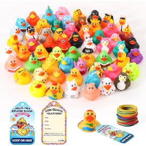 90 Pcs Cruise Ducks Kits Includes 30 Pcs Cruise Ducks 30 Pcs Cruising Duck Tags and 30 Pcs Rubber Bands, Assortment Rubber Ducks for Cruise Ships Hiding Carnival Ducking Party Favors (30)