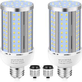 2 Pack 54W Corn LED Light Bulb Fanless,(480 Watt Equivalent) E26/E27 Medium Base LED Cob Lamp 5000K Daylight 6,800LM for Outdoor Indoor Garage Warehouse Factory Workshop Street Backyard