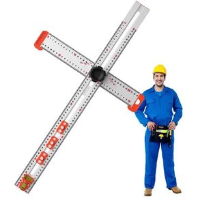 4-in-1 Drilling Positioning Locator, Adjustable 13.78in Multifunctional T Square Ruler, Cabinet Hardware Jig, Marking Gauge Tools for Woodworking, Cabinet Drawer Door Hole Drilling Template