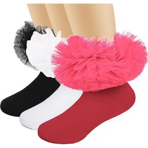 Girls Ruffle Socks Fluffy Ruffled Edge Princess Dress Socks Cotton Lace Dance Socks for Baby/Toddler/Girl