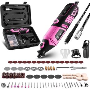 Rotary Tool Kit: DEKOPRO Power Hand Rotary Tools Mini for Wood/Metal, Electric Grinder Drill Machine Set with Flex Shaft for Carving, Cutting, Sanding, Grinding, Polishing, Engraving Pink