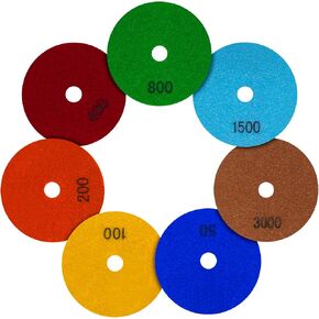 7Pcs 4 Inch 100mm Dry Diamond Polishing Pads for Granite Marble Artificial Stone Sanding Pads Set Polishing Kit for Angle Grinder