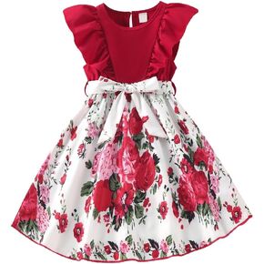 Toddler Girls Dress Summer Flower Print Ruffle Bubble Sleeveless Bowknot Sundress Kids Girl Princess Patchwork Dresses