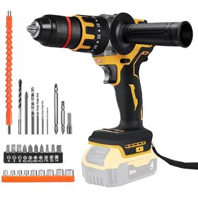 Cordless Hammer Drill Driver Compatible With Dewalt 20V Battery, 1/2" Brushless 1350PRM Compact Impact Driver with 1064 In-lbs (120N·M) Max Torque for Home Improvement, Woodworking, Metal (Tool Only)